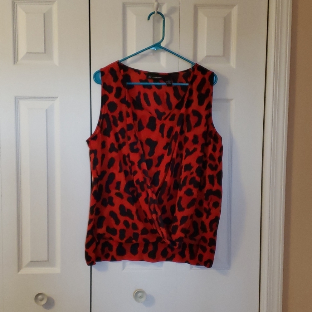 INC Red Cheetah Print Blouse
